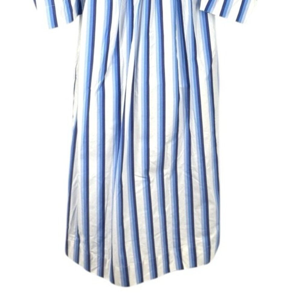 Coastal Blue Stripe Midi Dress Puff Sleeve Smocked Summer GANNI NWT - Picture 10 of 12